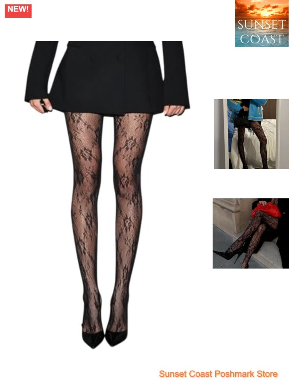 Floral Lace Fishnet Tights Patterned Sheer Pantyhose Stockings